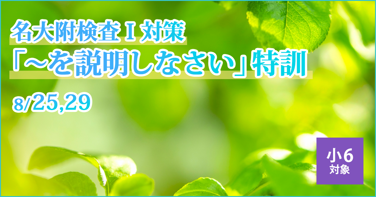 〈小6対象〉名大附検査Ⅰ対策「〜を説明しなさい」特訓 〜名大附中学受検に必要なことは、すべてオンリー・ワン・スクールのアンファンで〜