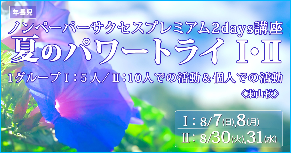 ノンペーパーサクセスプレミアム2days講座 『夏のパワートライ Ⅰ・Ⅱ』 〜完全合格宣言 小学校受験への王道アンファンだけで合格できる〜