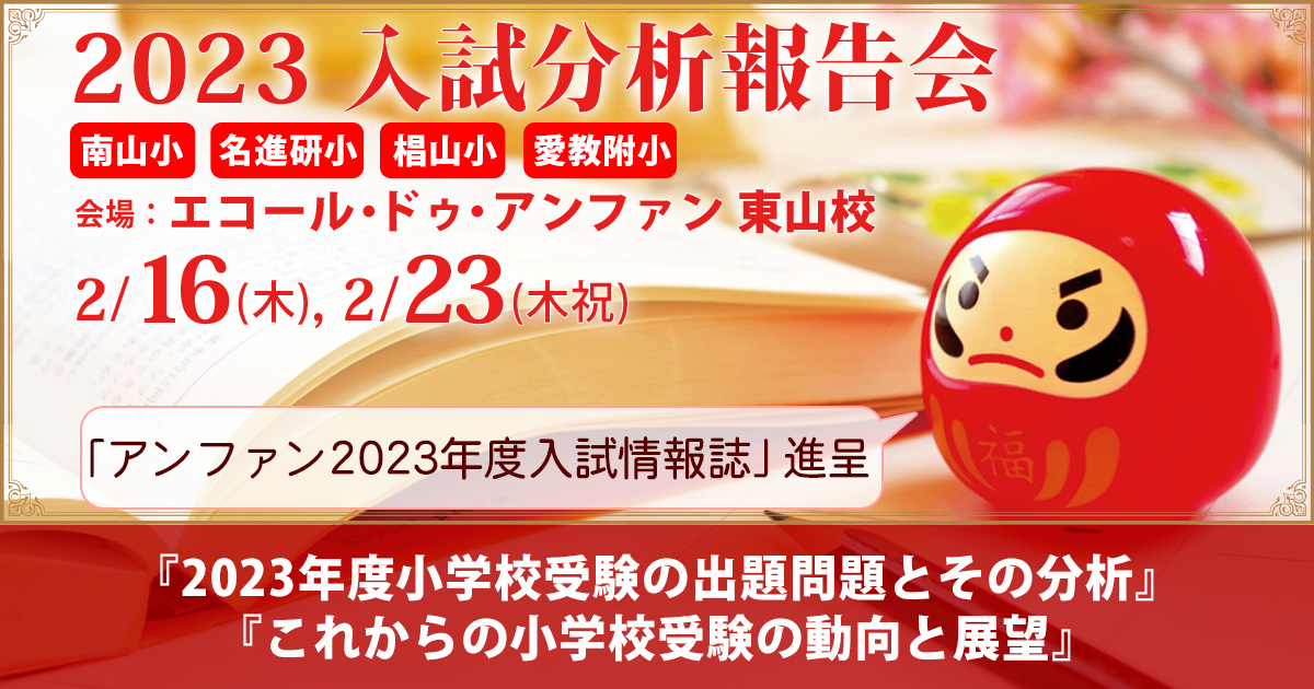 〜アンファンだけで合格できる 小学校受験に必要なことは、すべてオンリー・ワン・スクールのアンファンで〜 2023入試分析報告会『今年度小学校受験の出題内容とその分析』『これからの小学校受験の動向と展望』