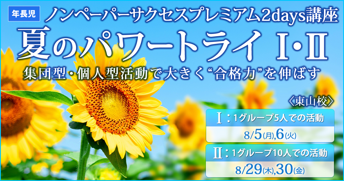 ノンペーパーサクセスプレミアム2days講座 『夏のパワートライ Ⅰ・Ⅱ』 〜完全合格宣言 小学校受験への王道アンファンだけで合格できる〜