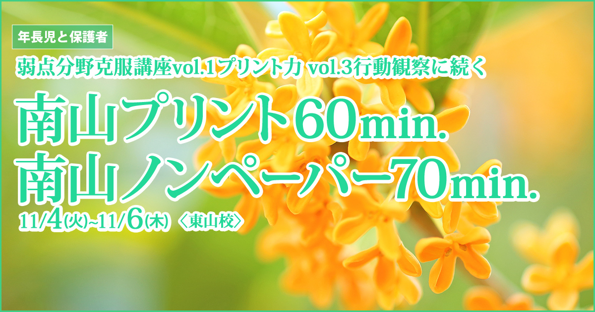 〈年長児〉南山プリント60min.／南山ノンペーパー70min. 〜小学校受験への王道アンファンだけで合格できる〜